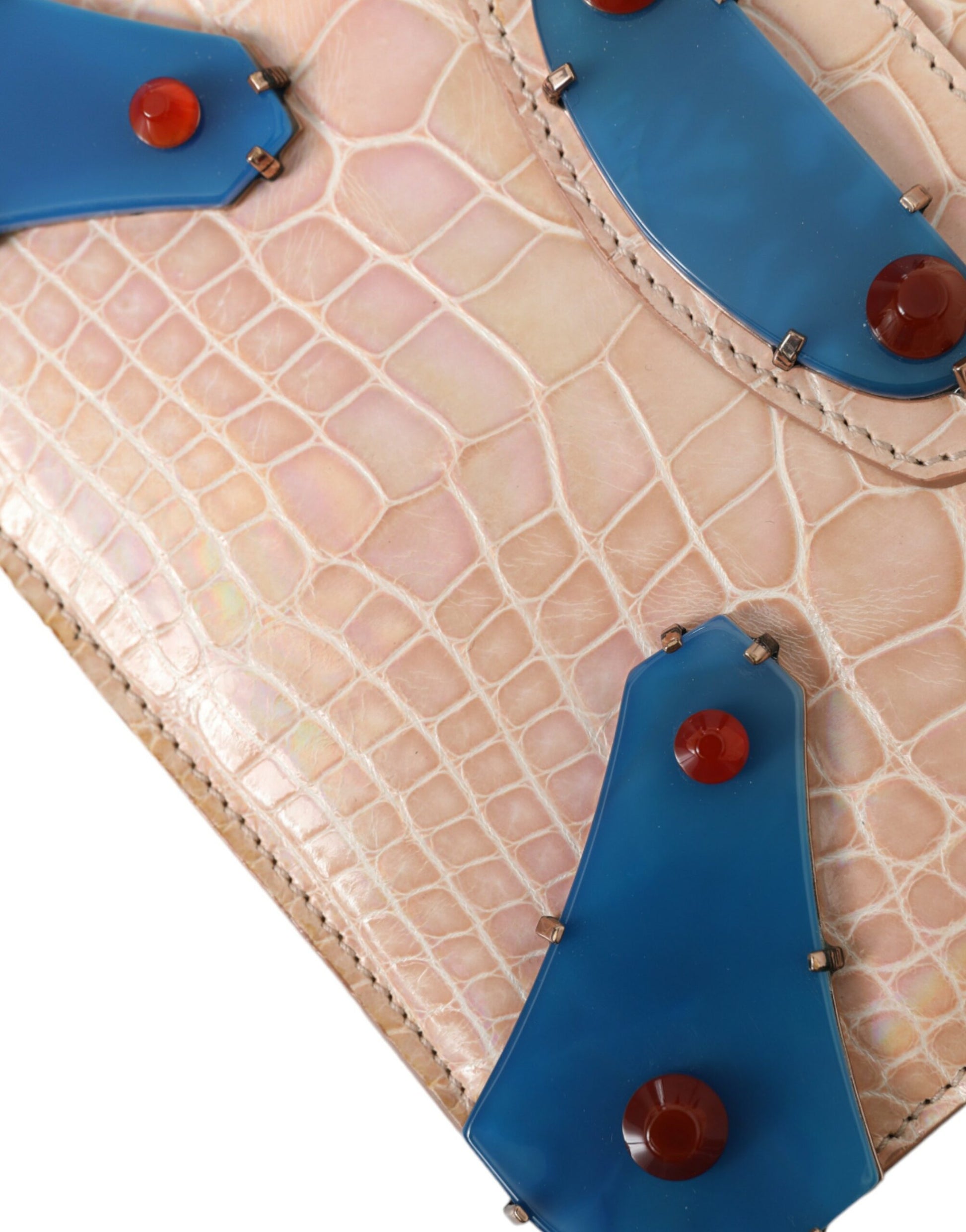 Balenciaga Beige Blue Agate Exotic Leather Gold Chain Purse Bag Balenciaga