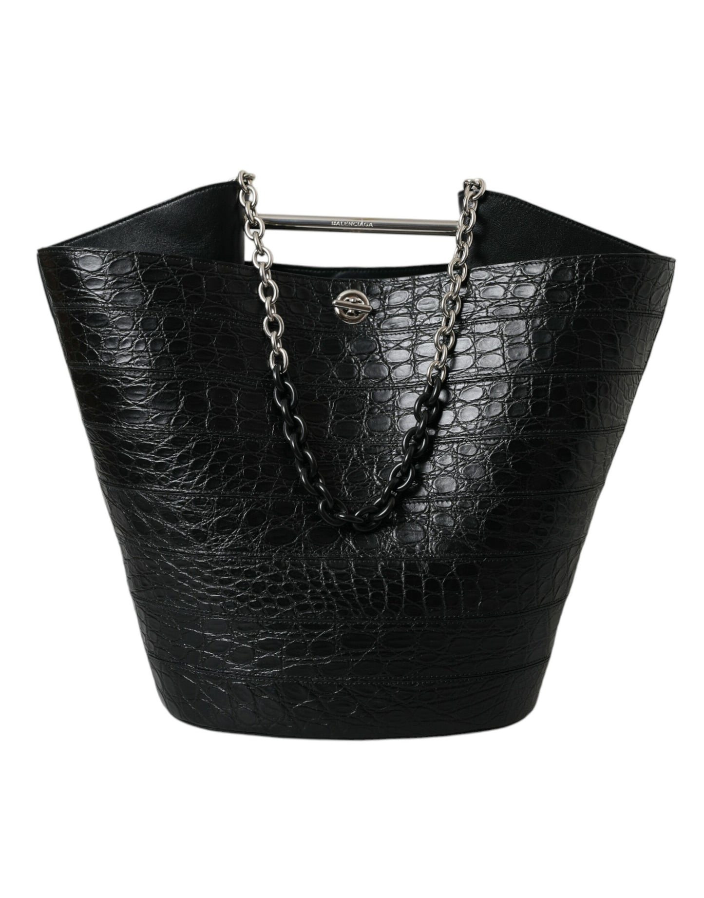 Balenciaga Black Exotic Skin Leather Maxi Bucket Tote Purse Bag Balenciaga