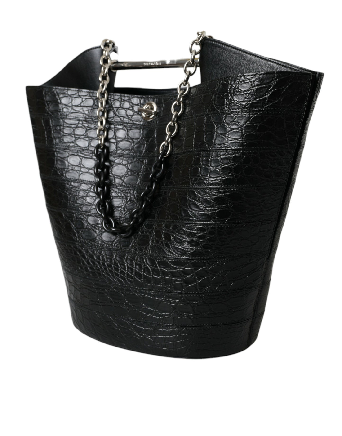 Balenciaga Black Exotic Skin Leather Maxi Bucket Tote Purse Bag Balenciaga