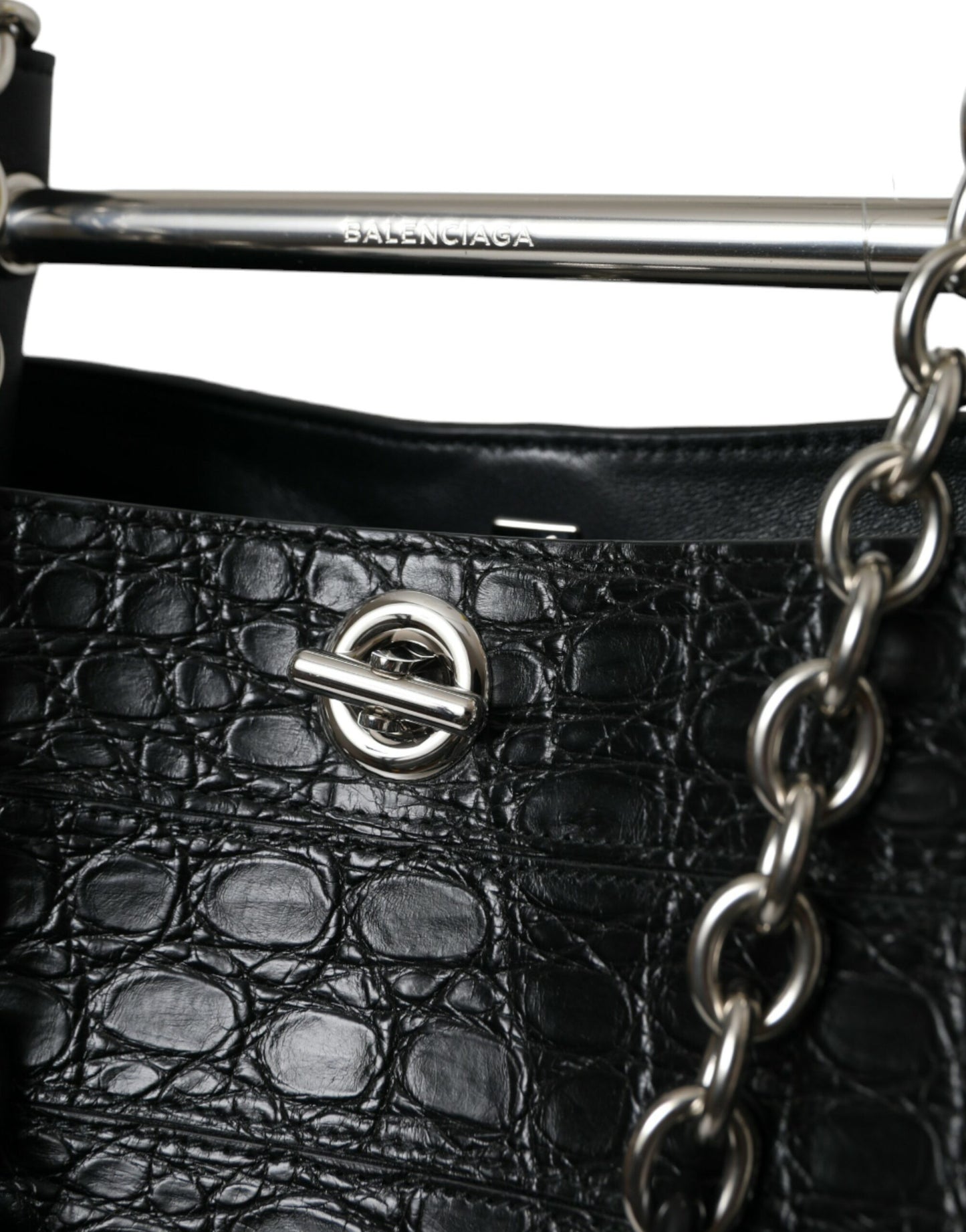 Balenciaga Black Exotic Skin Leather Maxi Bucket Tote Purse Bag Balenciaga