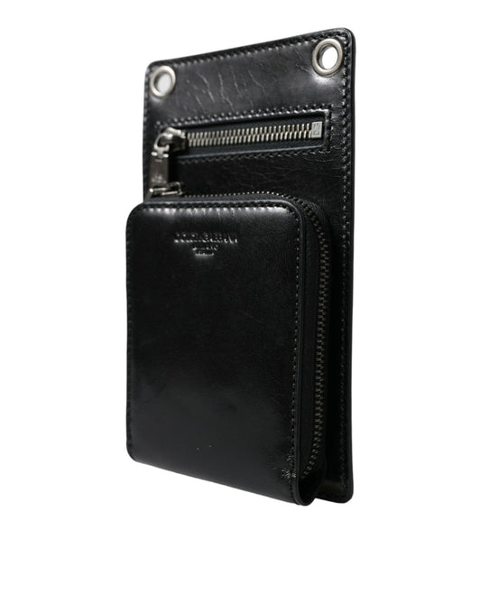 Dolce & Gabbana Wallet Black Horse Leather Zip Logo Cross Body Phone Slot Dolce & Gabbana