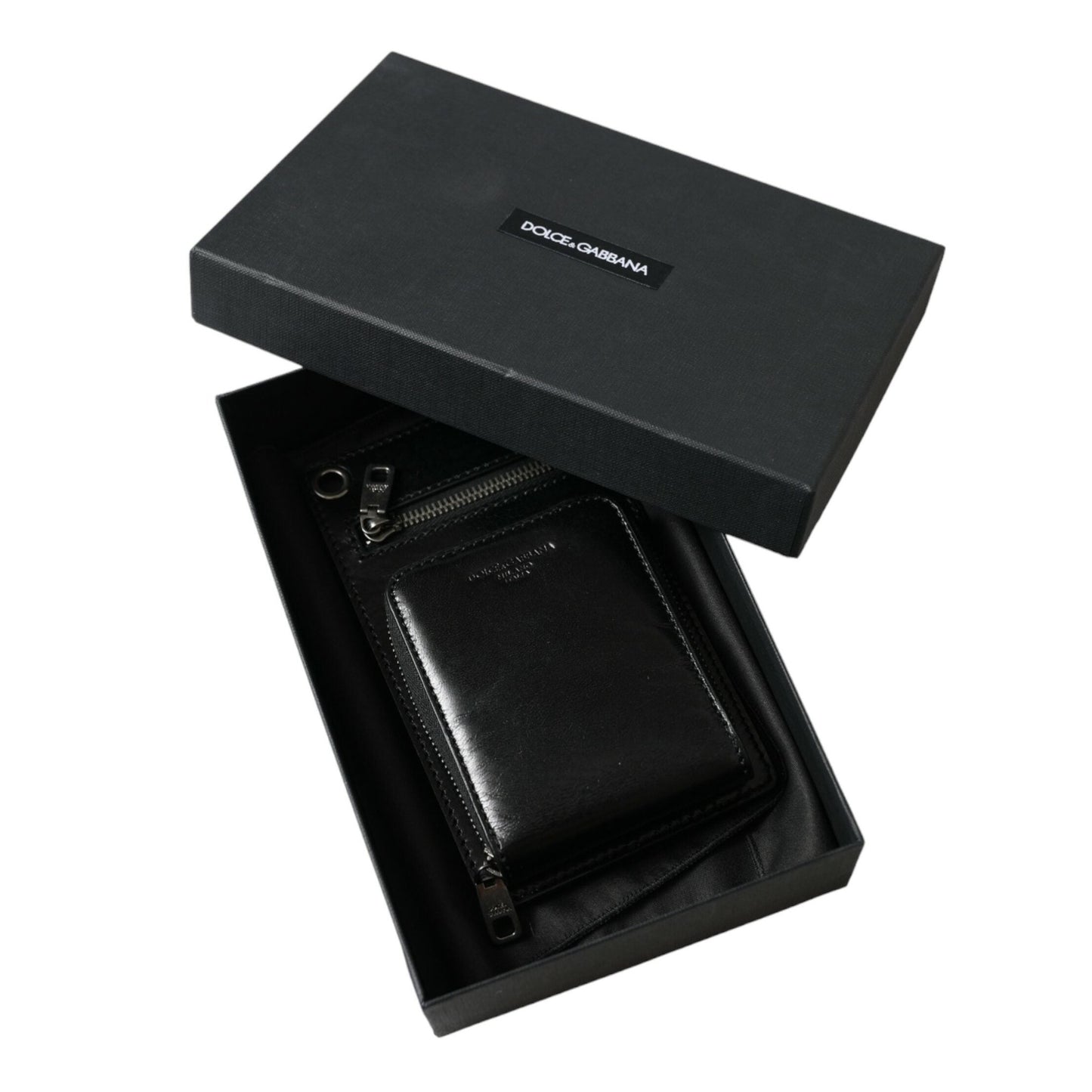 Dolce & Gabbana Wallet Black Horse Leather Zip Logo Cross Body Phone Slot