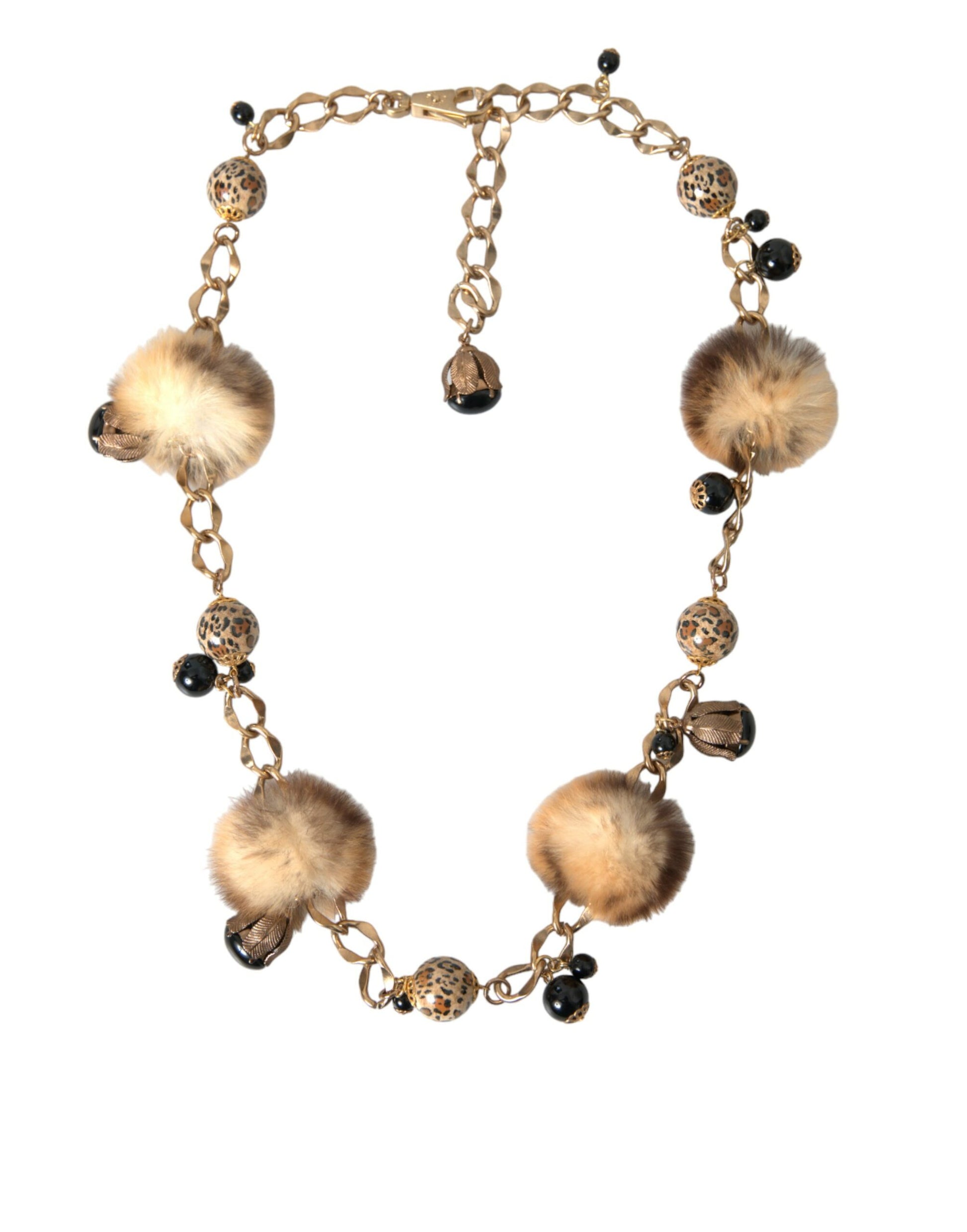 Dolce & Gabbana Gold Brass Leopard Fur Pearl Collier Chain Belt Dolce & Gabbana