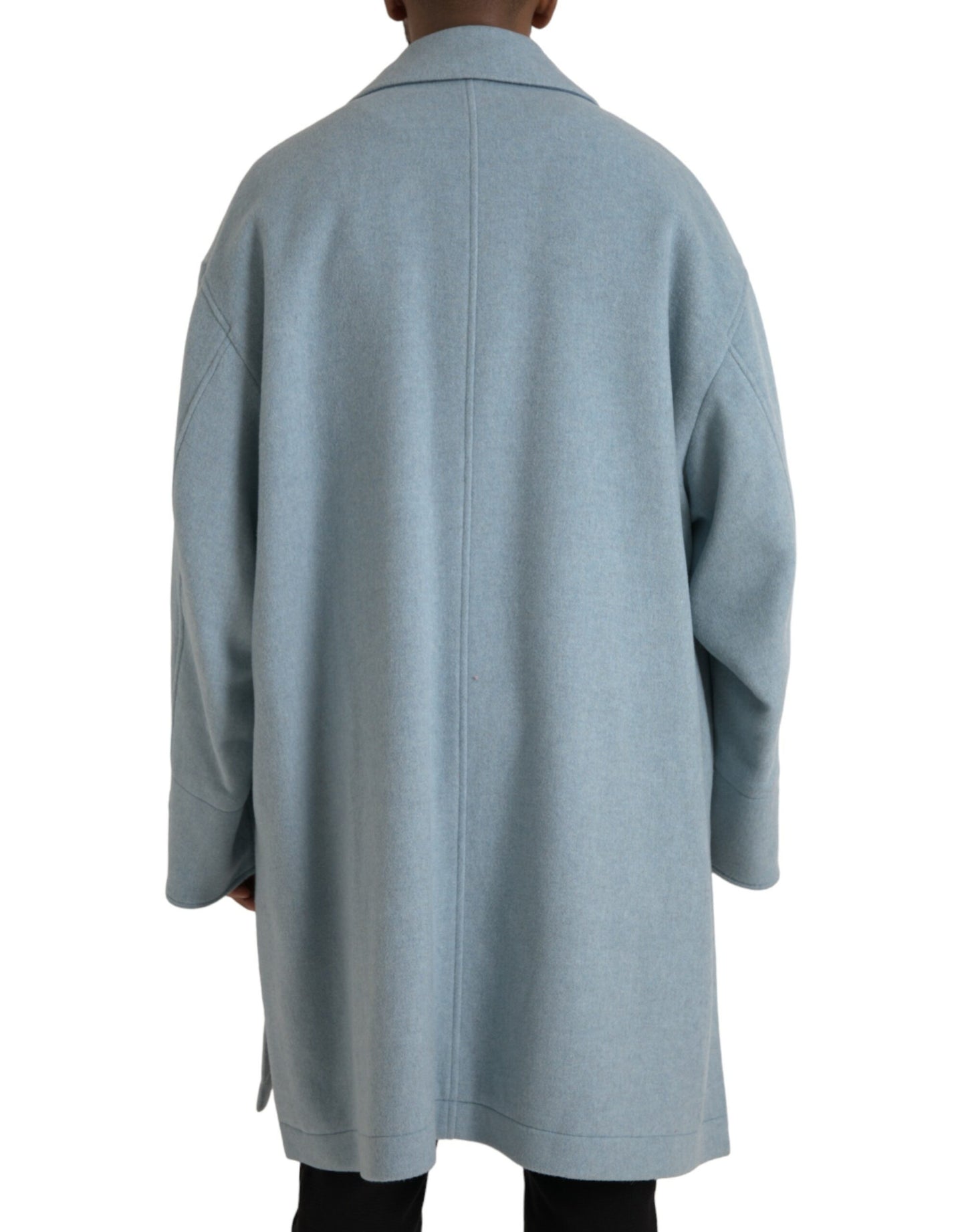 Dolce & Gabbana Light Blue Wool Button Trench Coat Jacket Dolce & Gabbana