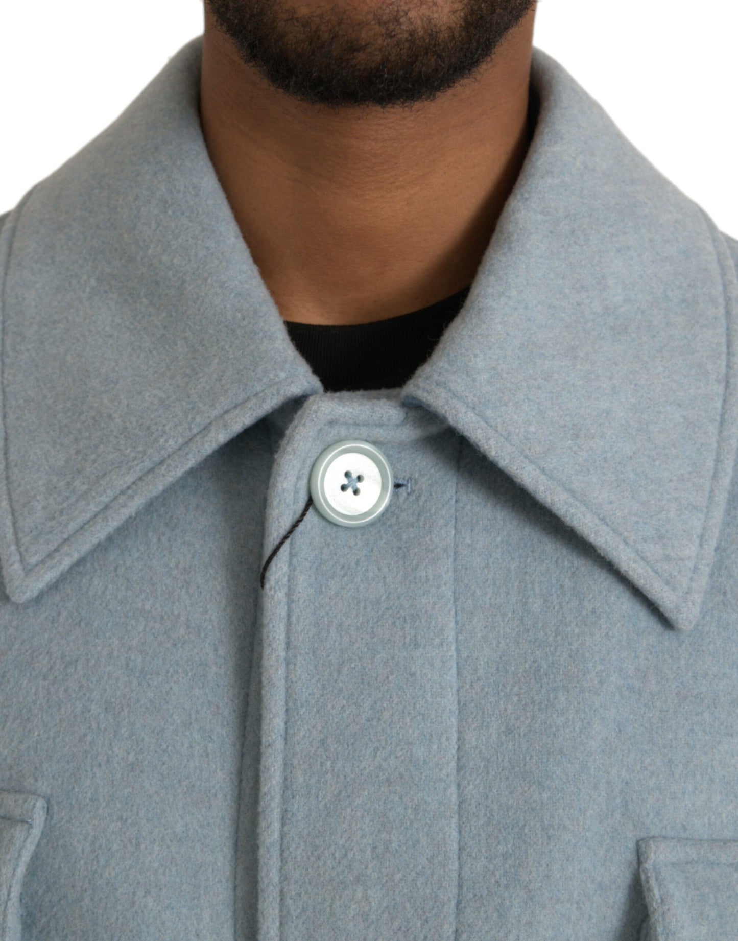 Dolce & Gabbana Light Blue Wool Button Trench Coat Jacket Dolce & Gabbana