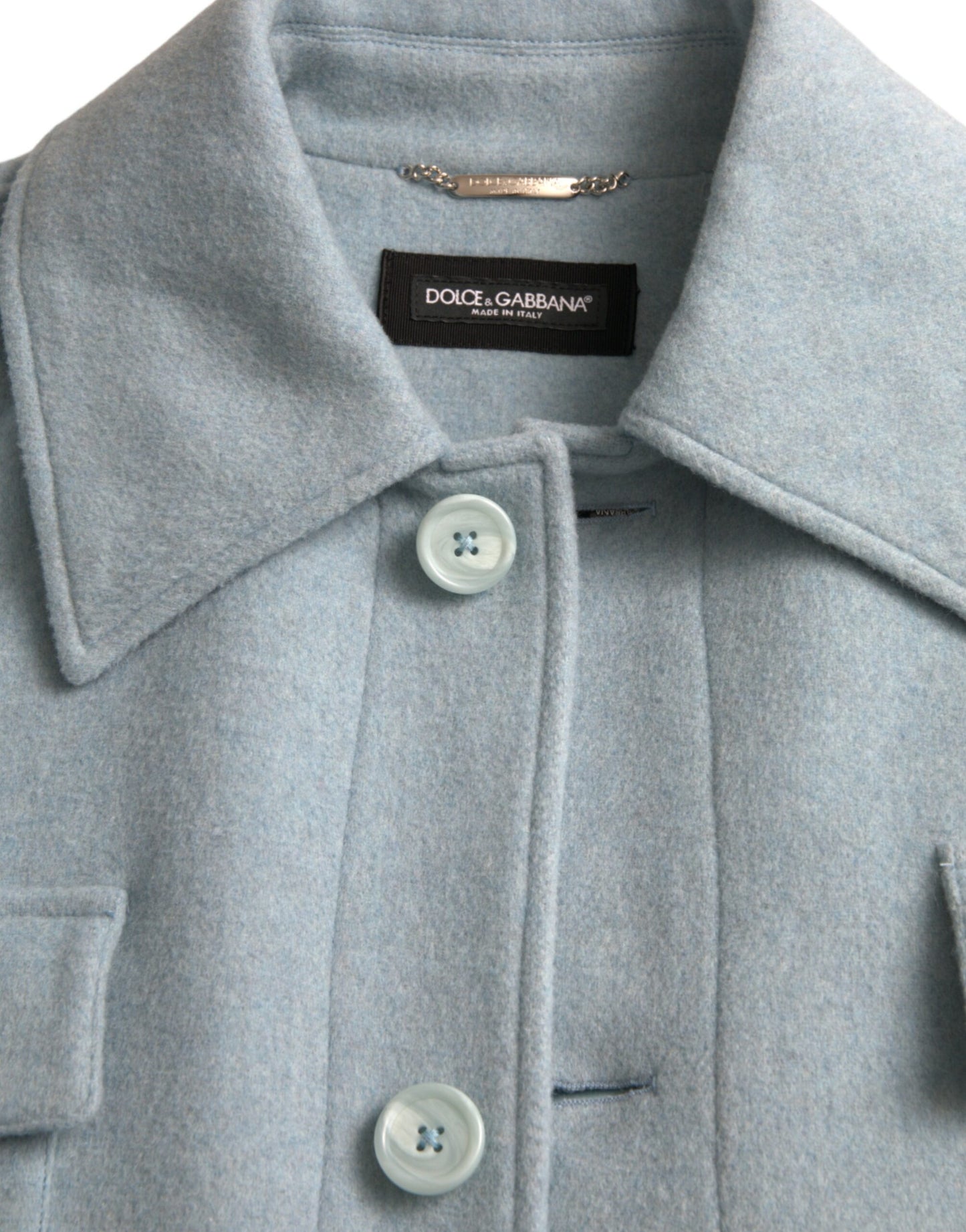 Dolce & Gabbana Light Blue Wool Button Trench Coat Jacket Dolce & Gabbana