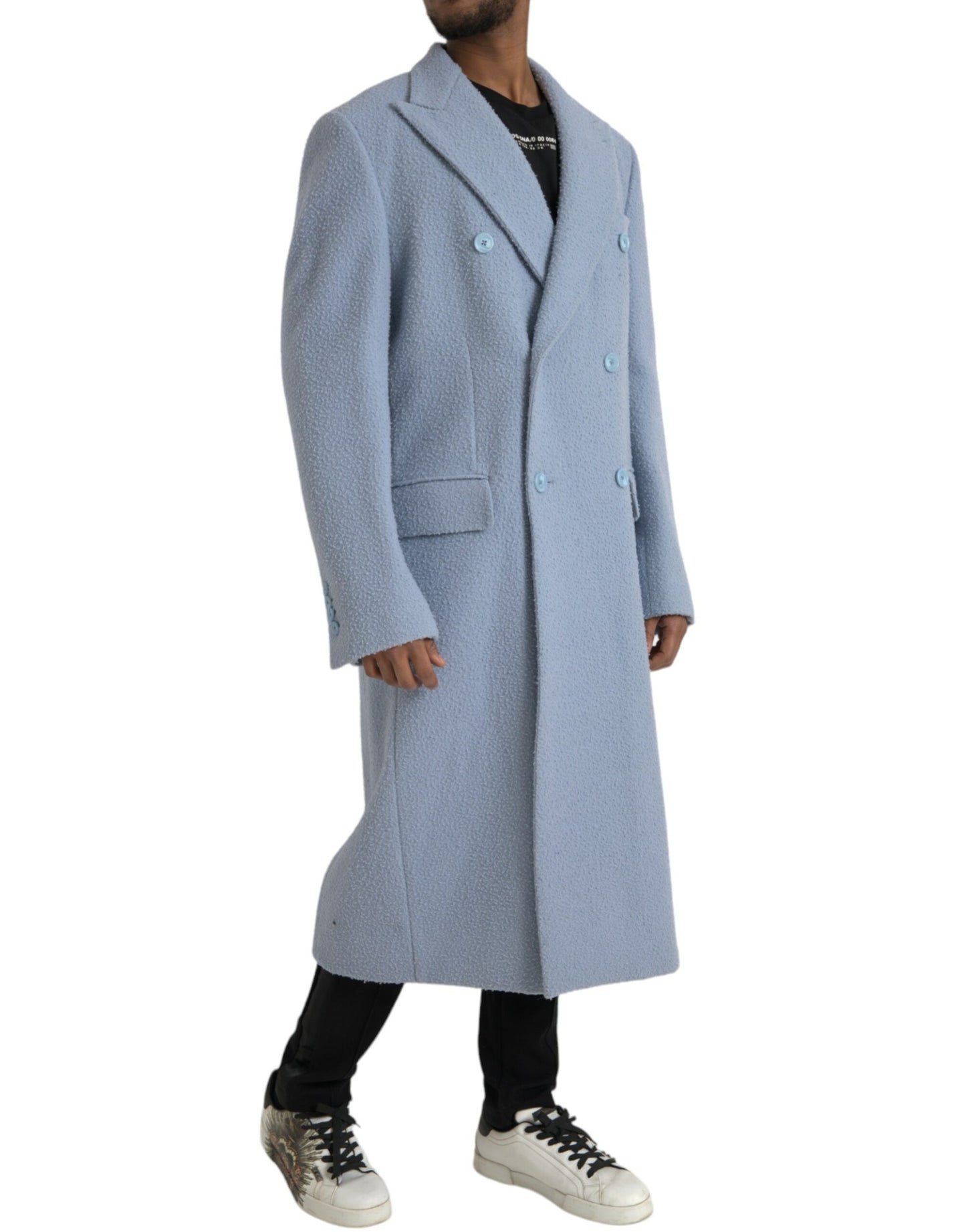 Dolce & Gabbana Blue Double Breasted Long Trench Coat Jacket Dolce & Gabbana