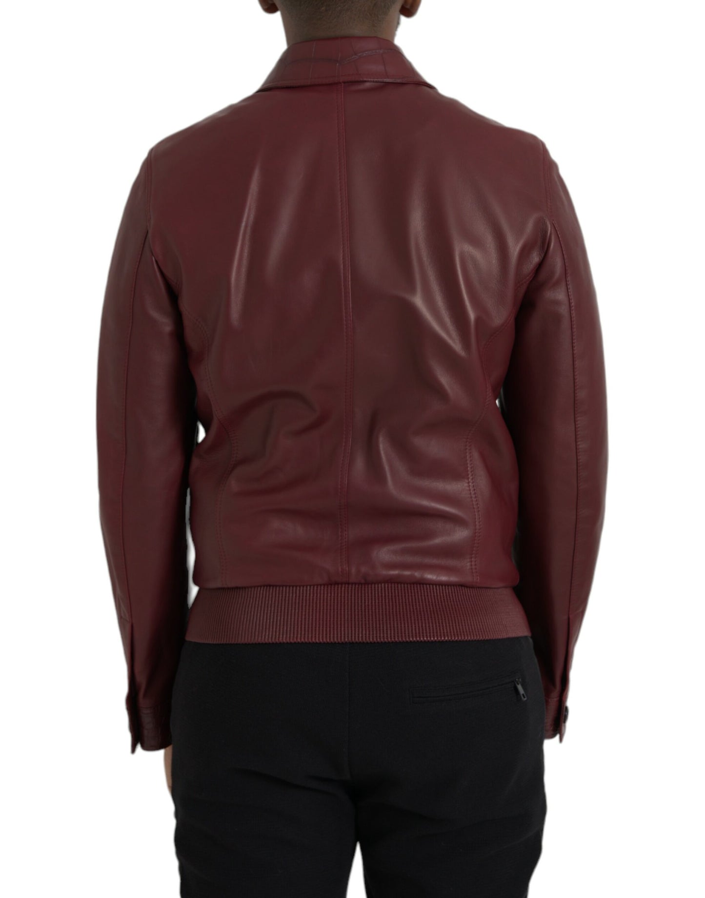 Dolce & Gabbana Maroon Exotic Leather Zip Biker Coat Jacket Dolce & Gabbana