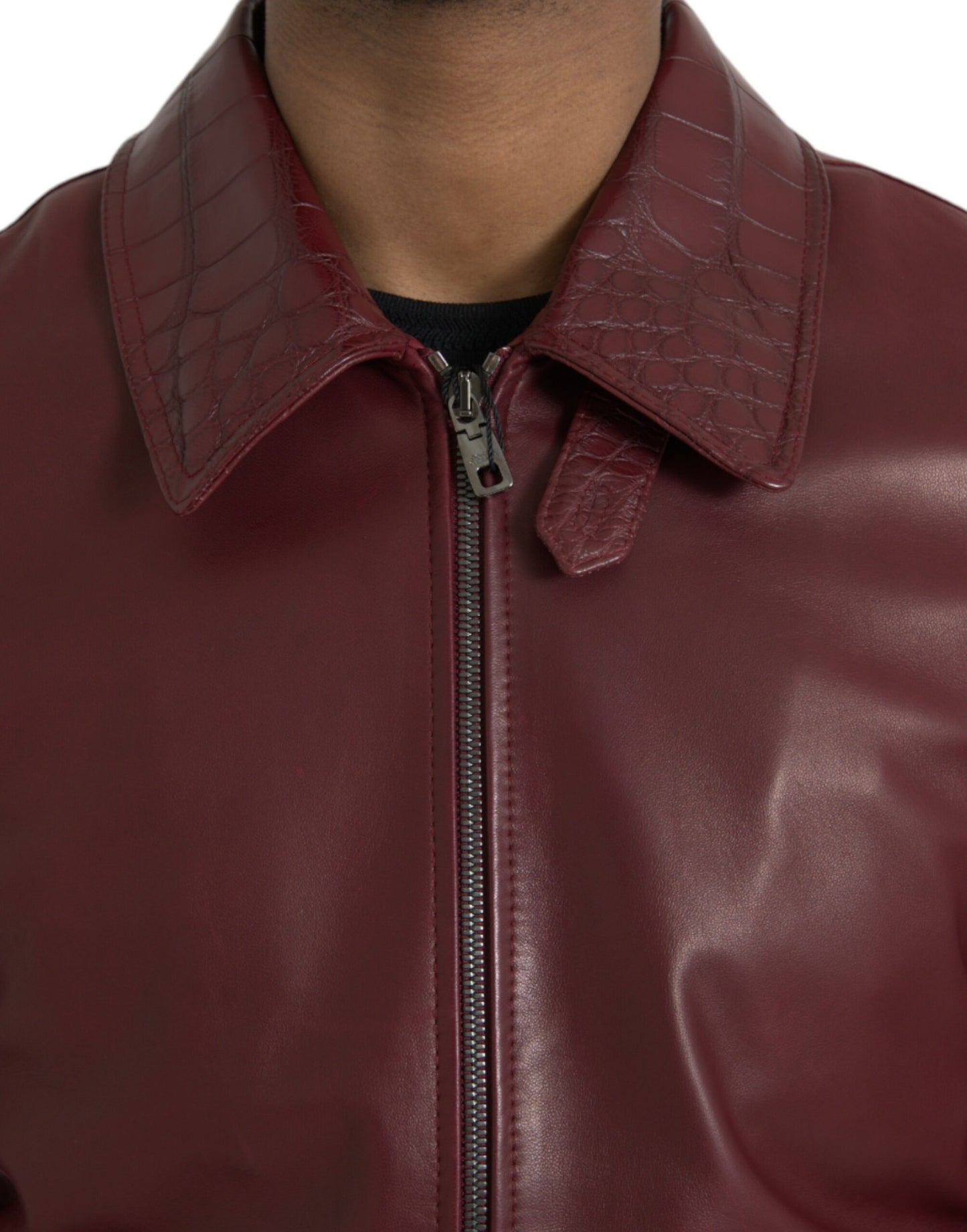 Dolce & Gabbana Maroon Exotic Leather Zip Biker Coat Jacket Dolce & Gabbana