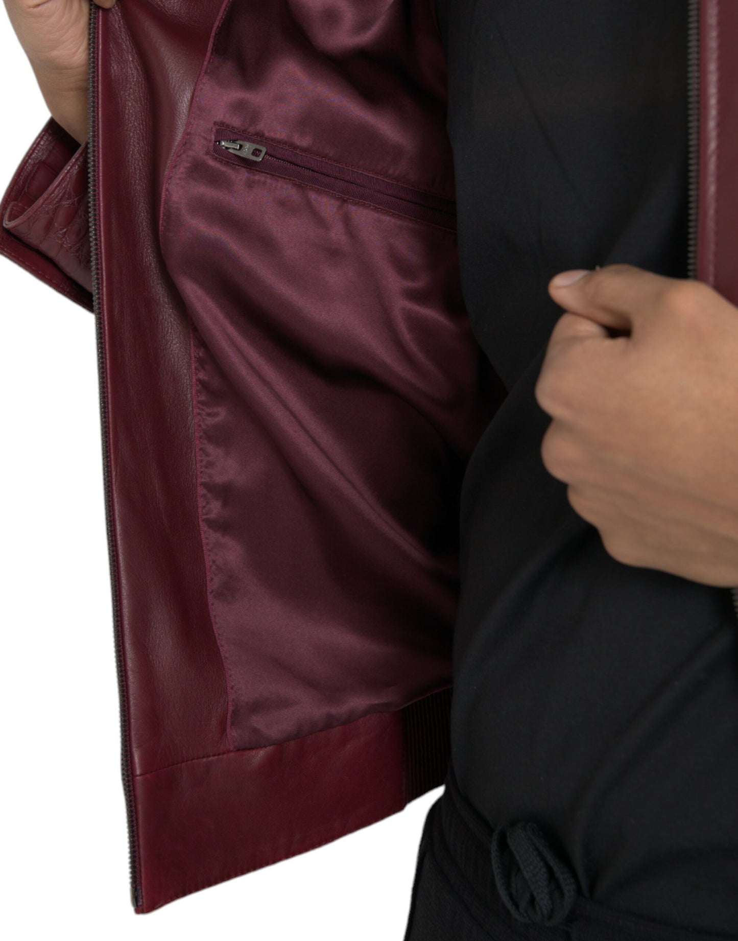 Dolce & Gabbana Maroon Exotic Leather Zip Biker Coat Jacket Dolce & Gabbana