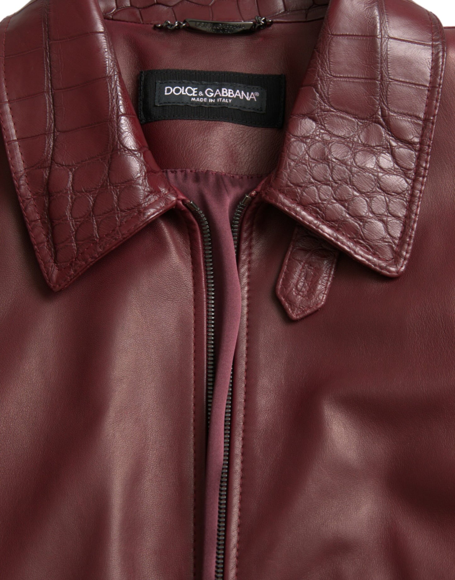 Dolce & Gabbana Maroon Exotic Leather Zip Biker Coat Jacket Dolce & Gabbana