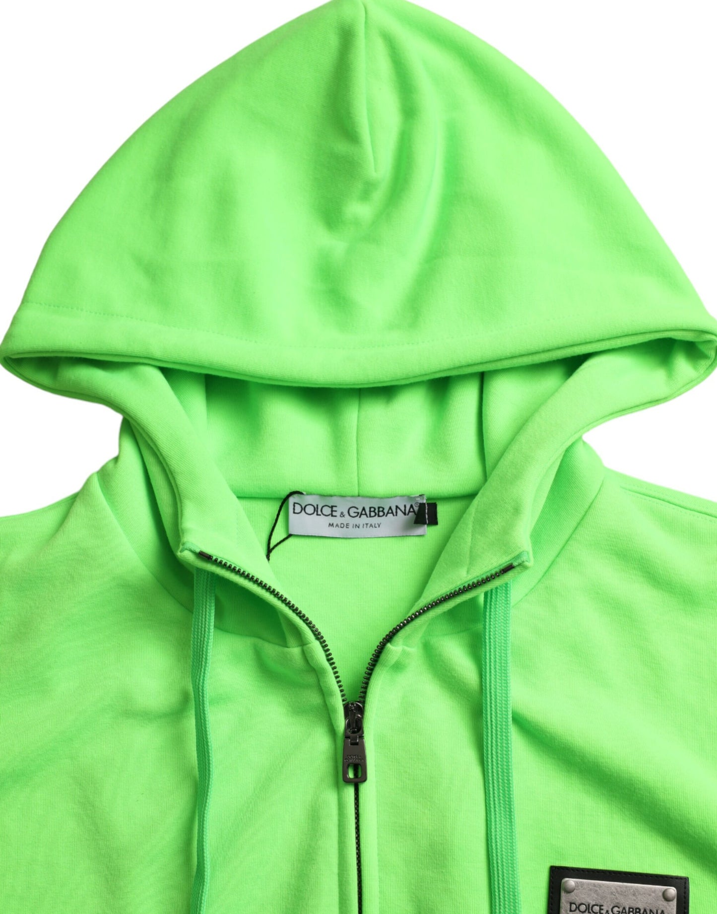 Dolce & Gabbana Neon Green Hooded Full Zip Top Sweater Dolce & Gabbana