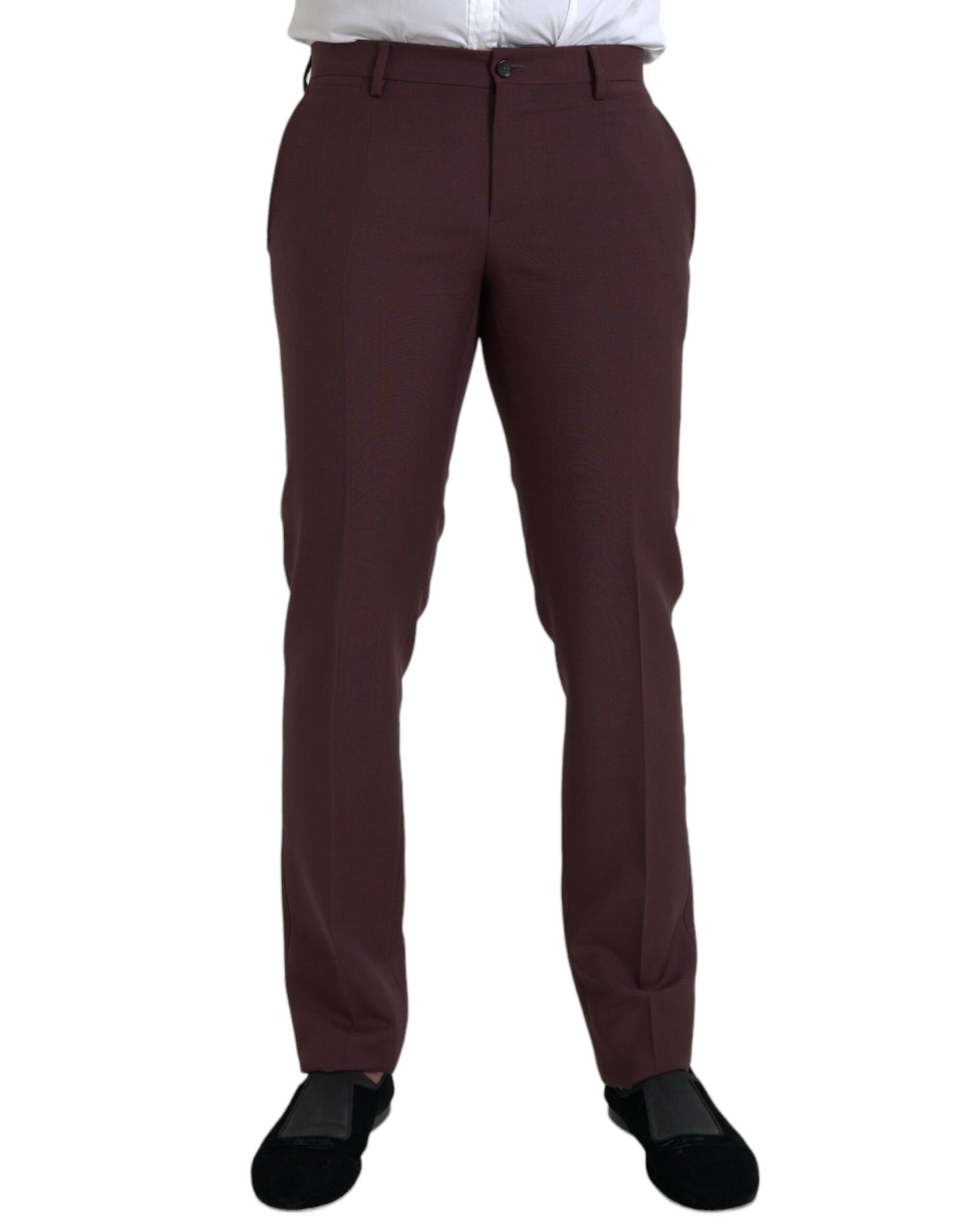 Dolce & Gabbana Maroon Wool Men Slim Fit Dress Pants Dolce & Gabbana