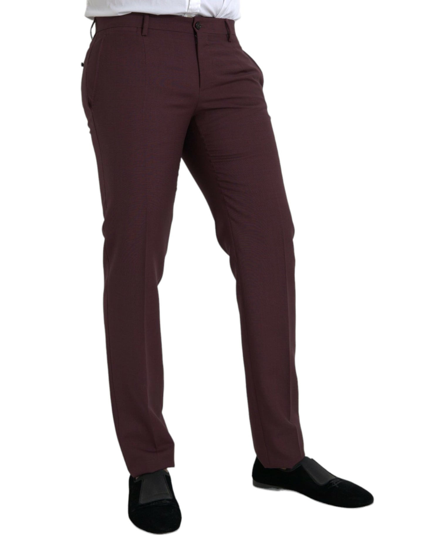 Dolce & Gabbana Maroon Wool Men Slim Fit Dress Pants Dolce & Gabbana