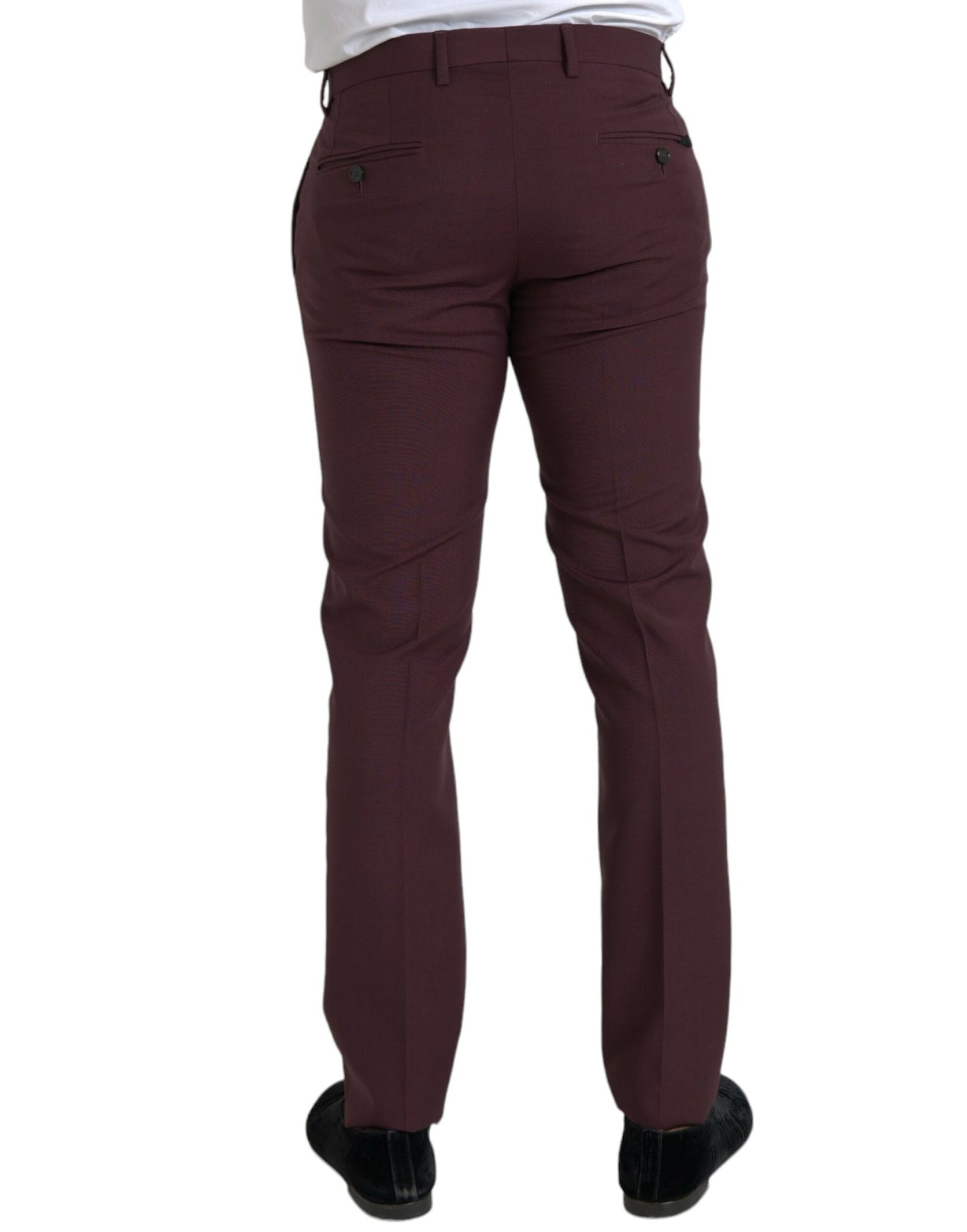Dolce & Gabbana Maroon Wool Men Slim Fit Dress Pants Dolce & Gabbana