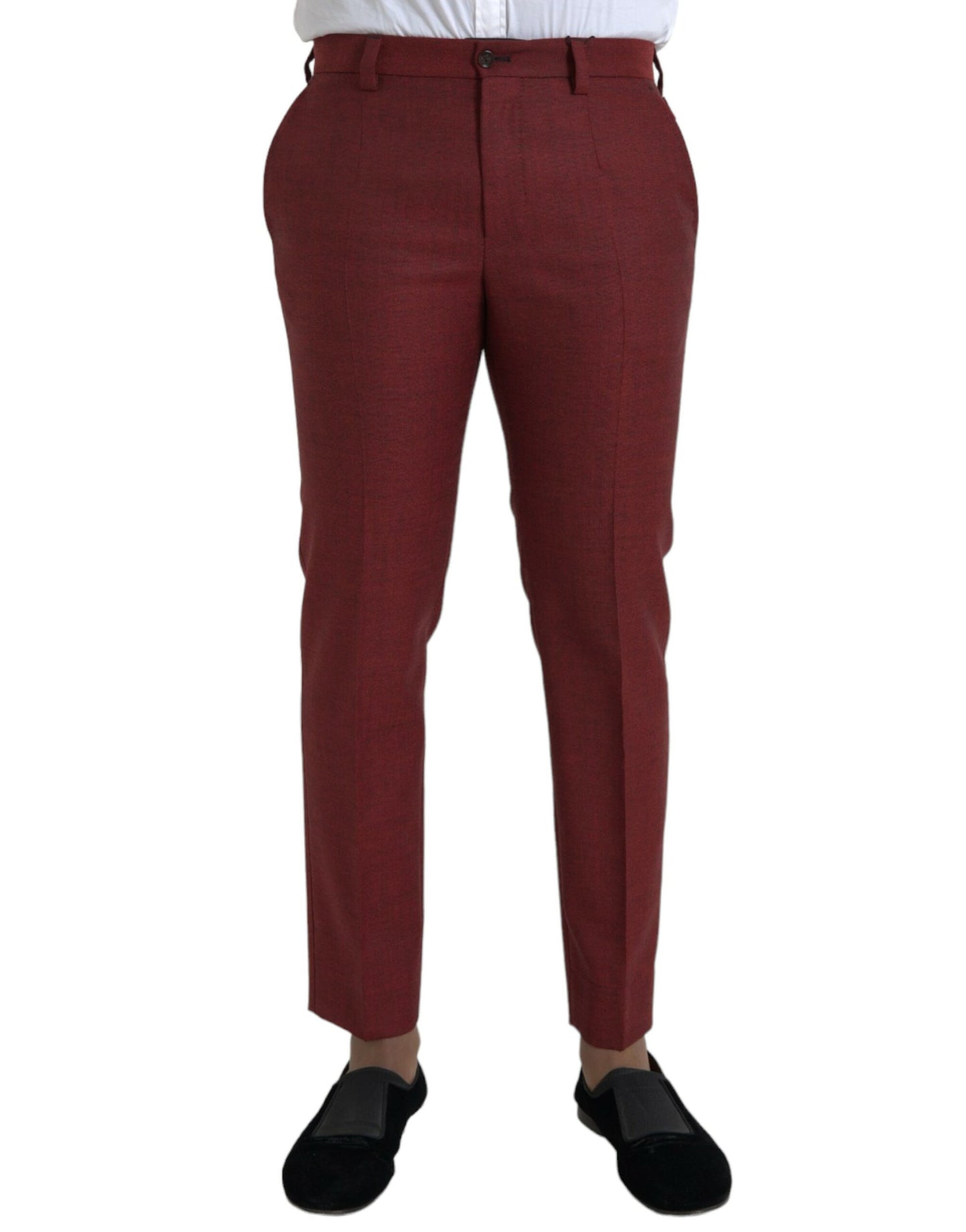 Dolce & Gabbana Maroon Wool Men Skinny Dress Pants Dolce & Gabbana
