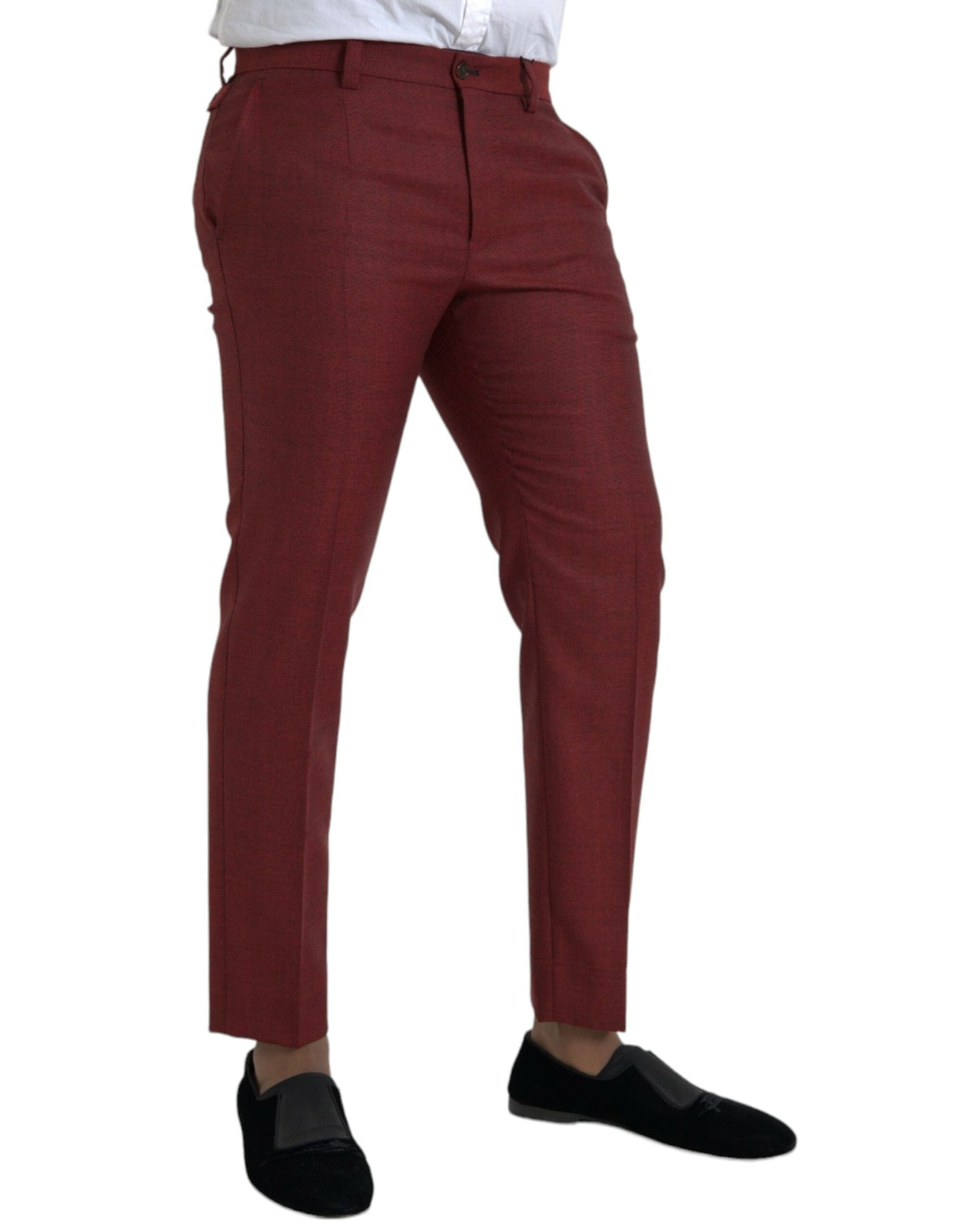 Dolce & Gabbana Maroon Wool Men Skinny Dress Pants Dolce & Gabbana