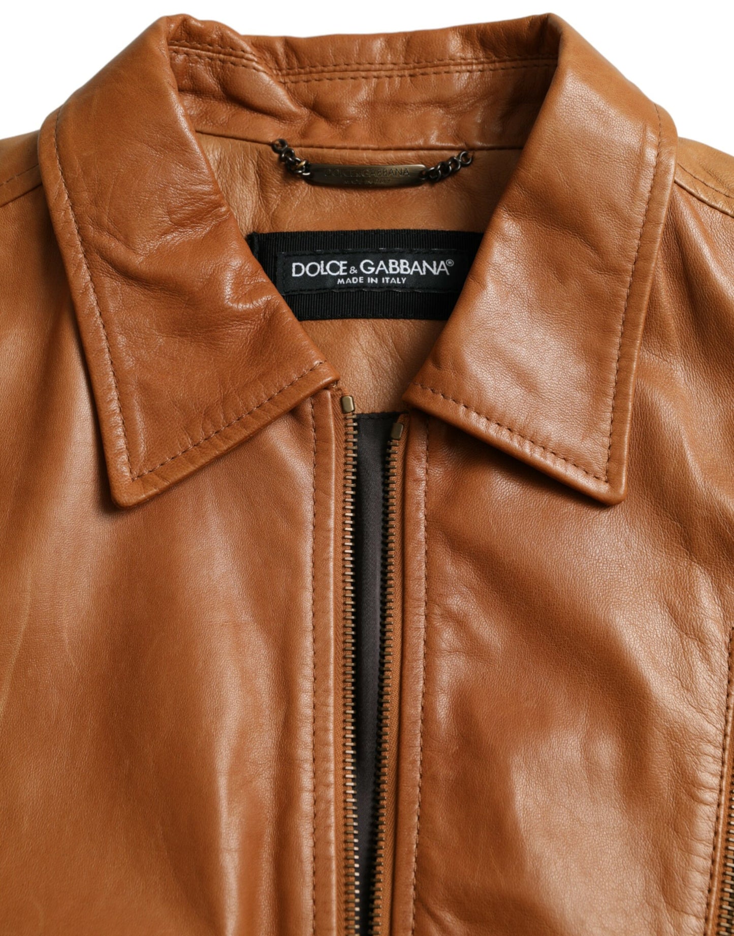 Dolce & Gabbana Brown Lamb Leather Full Zip Blouson Jacket Dolce & Gabbana