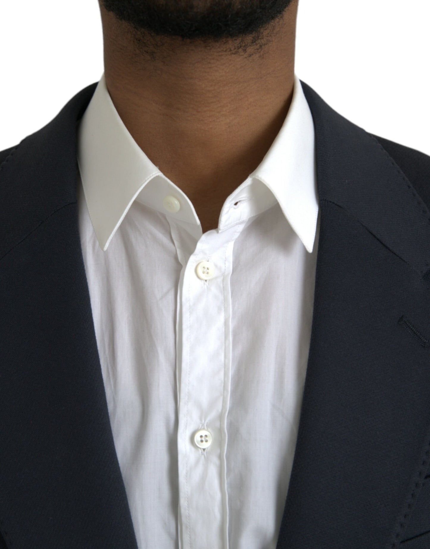 Dolce & Gabbana Dark Blue Cotton Single Breasted Coat Blazer Dolce & Gabbana