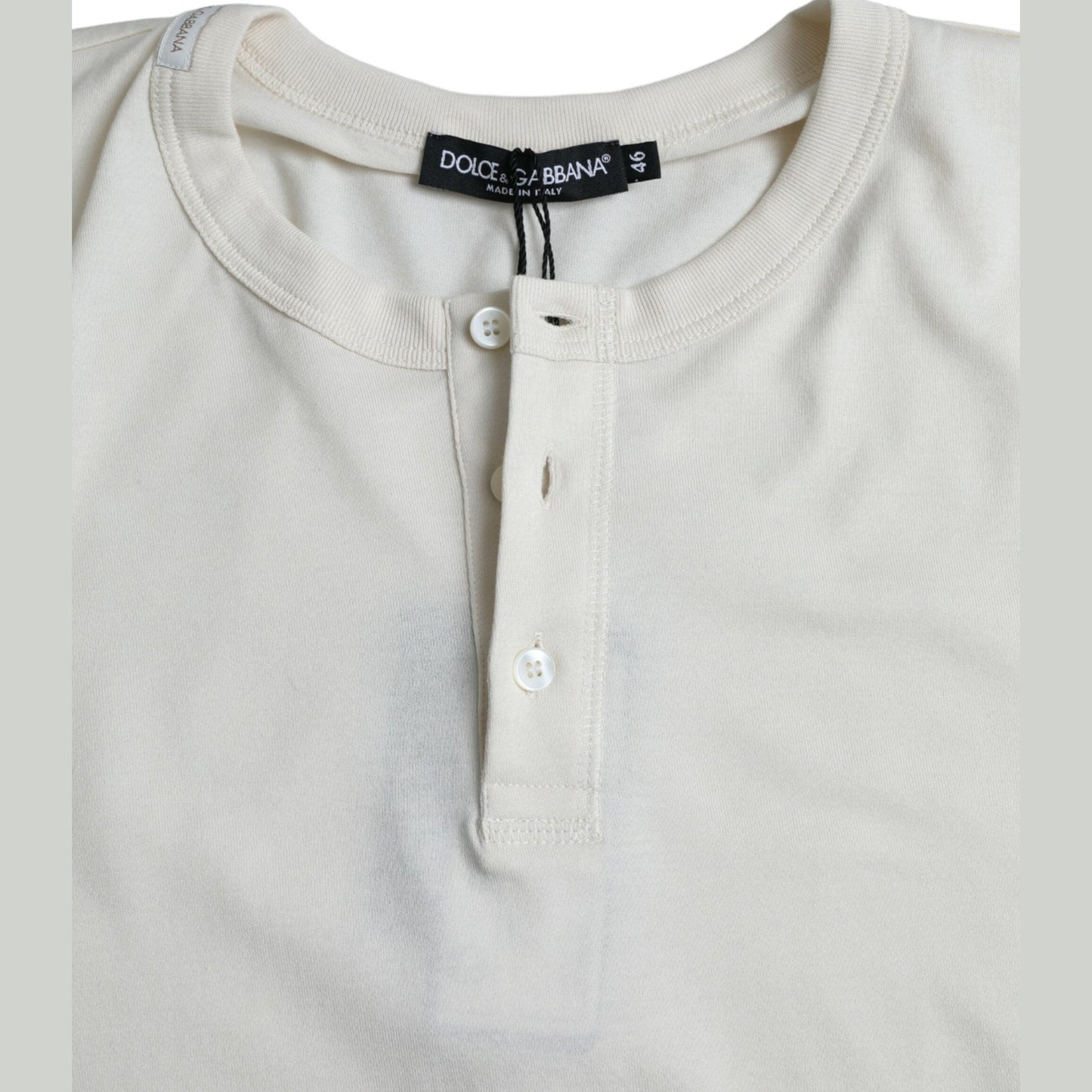 Dolce & Gabbana Off White Cotton Round Neck Pullover Sweater