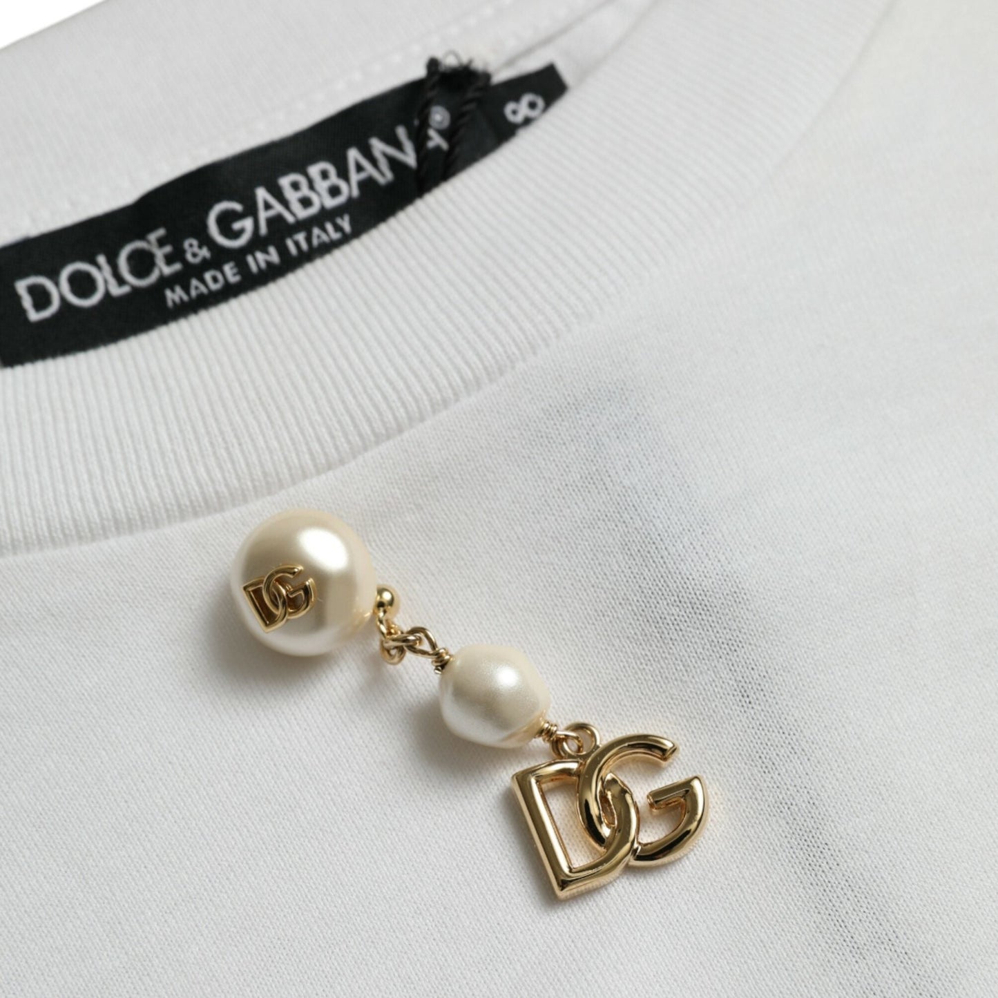 Dolce & Gabbana White Embellished Cotton Crew Neck T-shirt