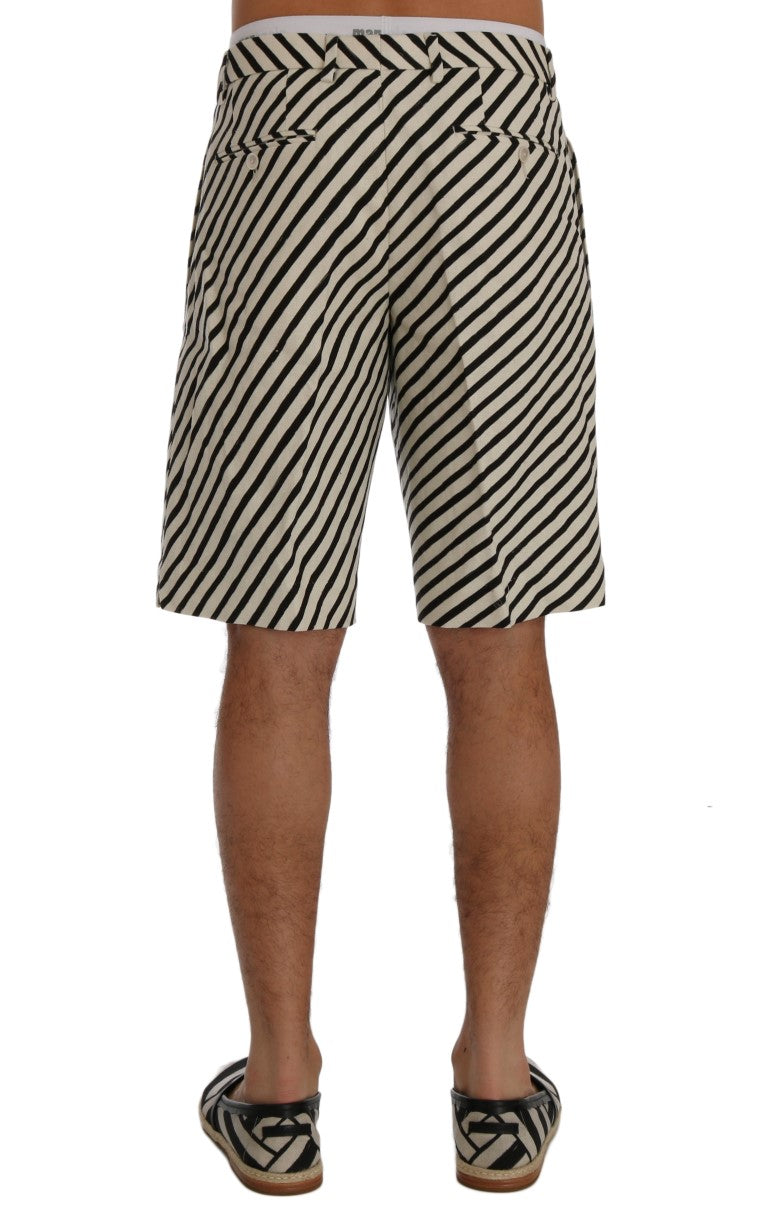 Dolce & Gabbana White Black Striped Hemp Casual Shorts Dolce & Gabbana