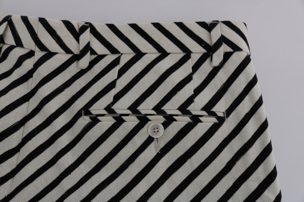 Dolce & Gabbana White Black Striped Hemp Casual Shorts Dolce & Gabbana