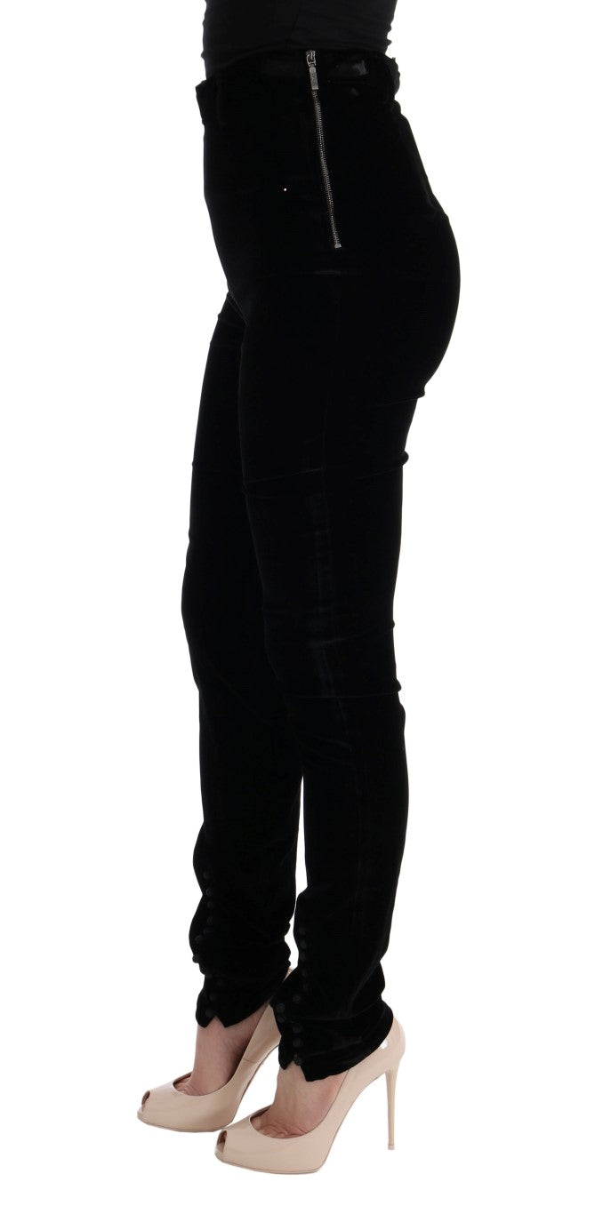 Ermanno Scervino Black Velvet Slim Fit Pants Ermanno Scervino