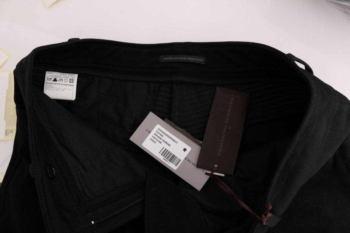 Ermanno Scervino Black Cotton Slim Fit Casual Pants Ermanno Scervino