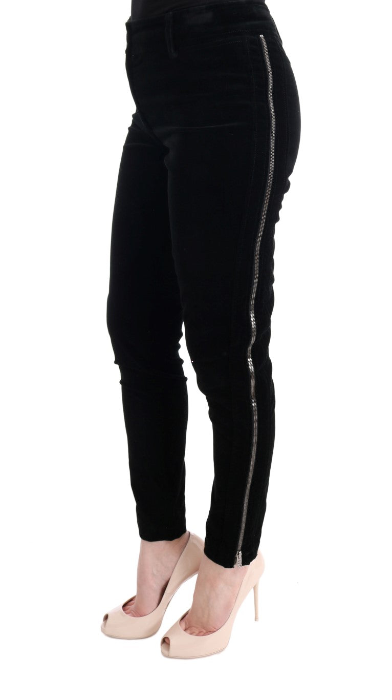 Ermanno Scervino Black Viscose Blend Velvet Cropped Pants Ermanno Scervino