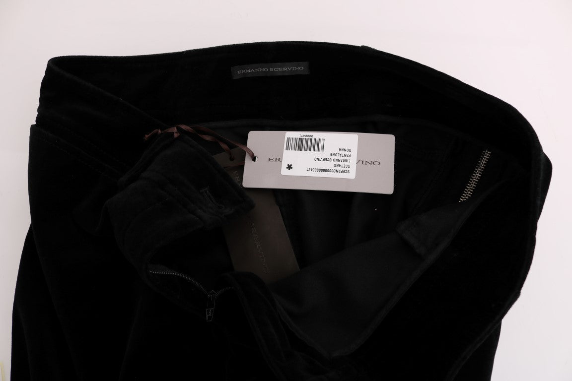 Ermanno Scervino Black Viscose Blend Velvet Cropped Pants Ermanno Scervino