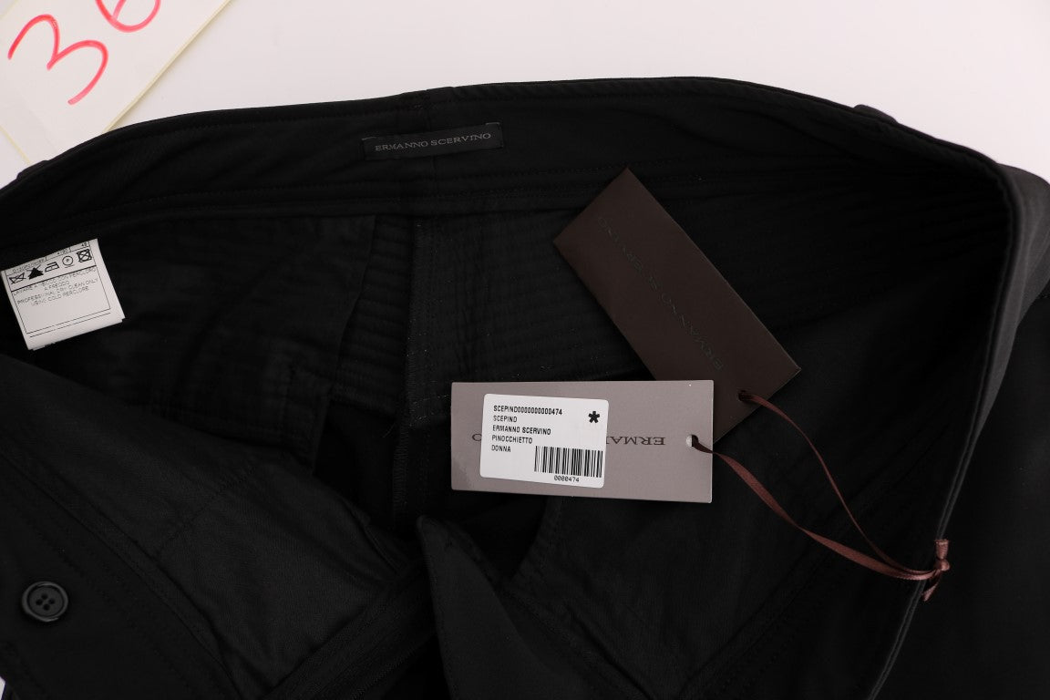 Ermanno Scervino Black Cotton Slim Fit Casual Pants Ermanno Scervino