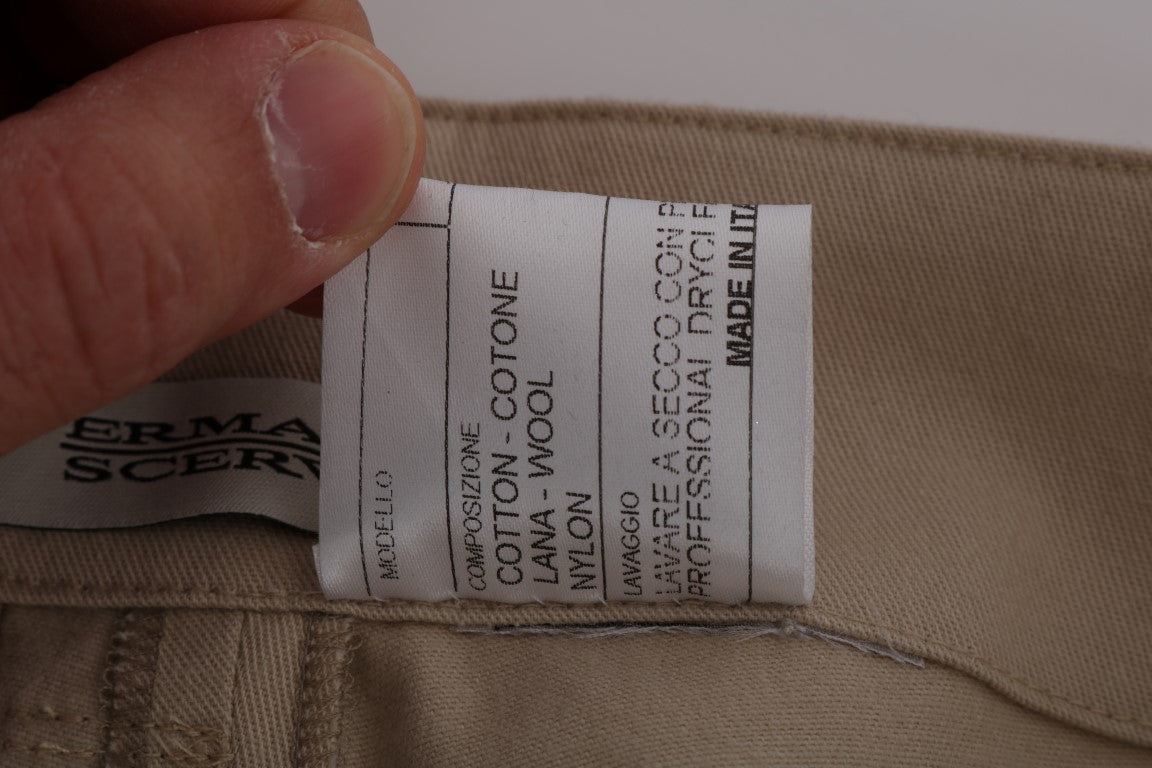 Ermanno Scervino Beige Cotton Wool Regular Fit Pants Ermanno Scervino