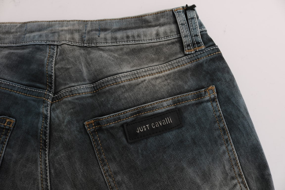 Cavalli Blue Wash Cotton Blend Slim Fit Jeans Cavalli