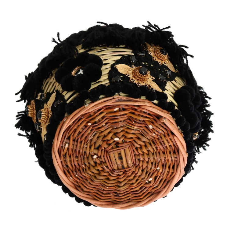 Dolce & Gabbana Beige Straw Snakeskin Pom Pom Crystal AGNESE Bag Dolce & Gabbana