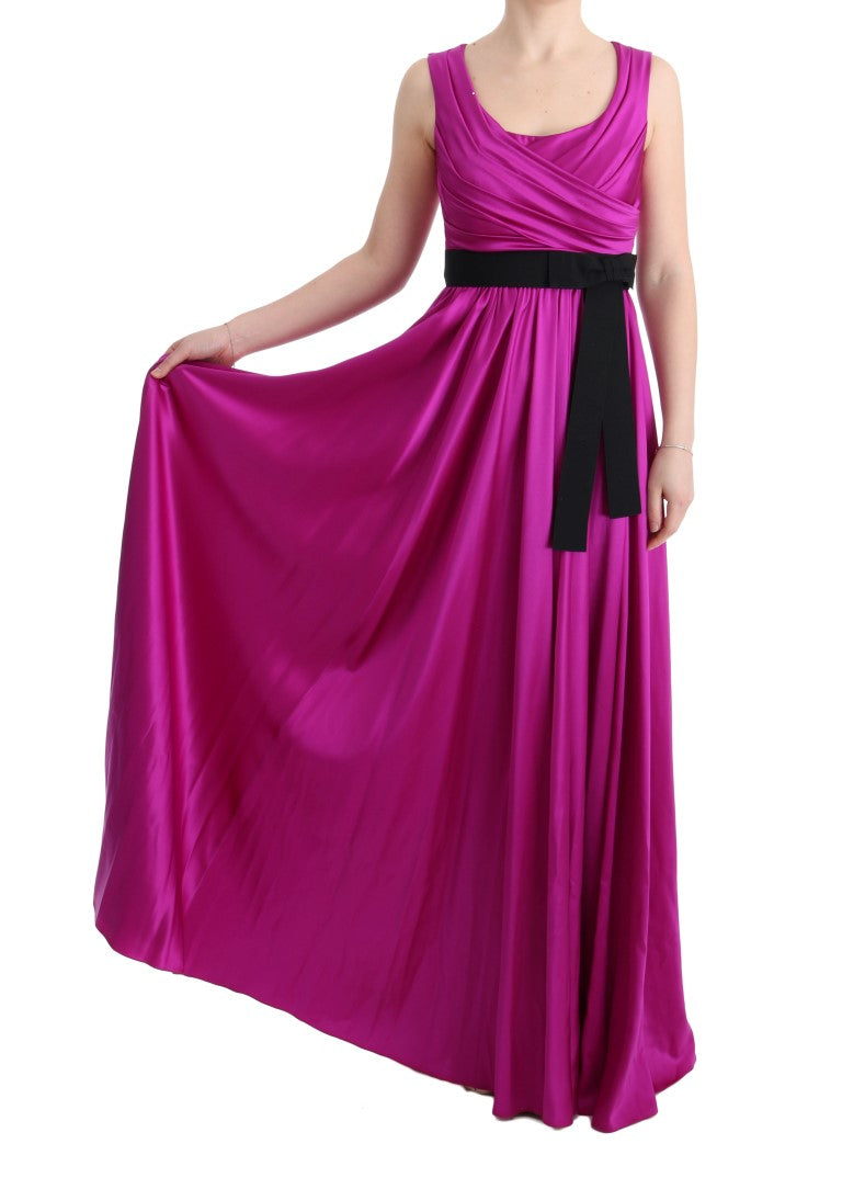 Dolce & Gabbana Pink Silk Stretch Shift Long Dress Dolce & Gabbana
