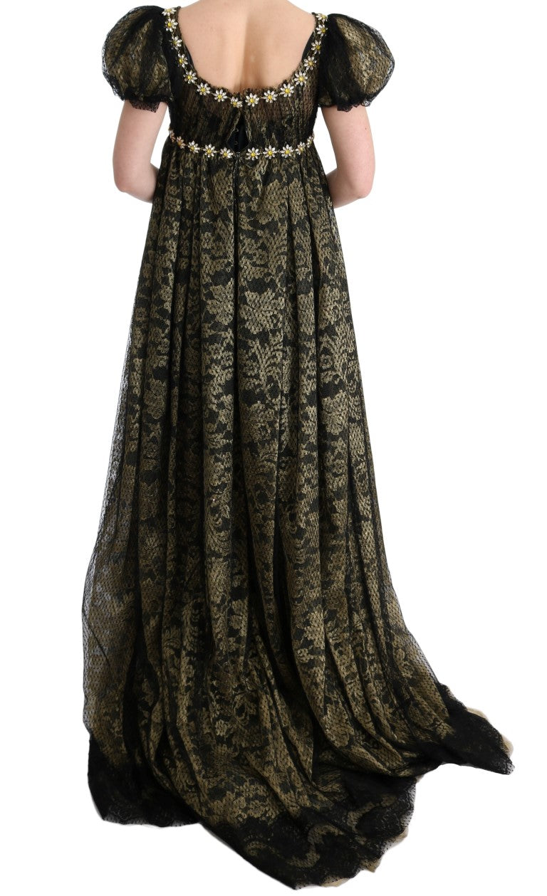 Dolce & Gabbana Black Yellow Crystal Lace Shift Dress Dolce & Gabbana