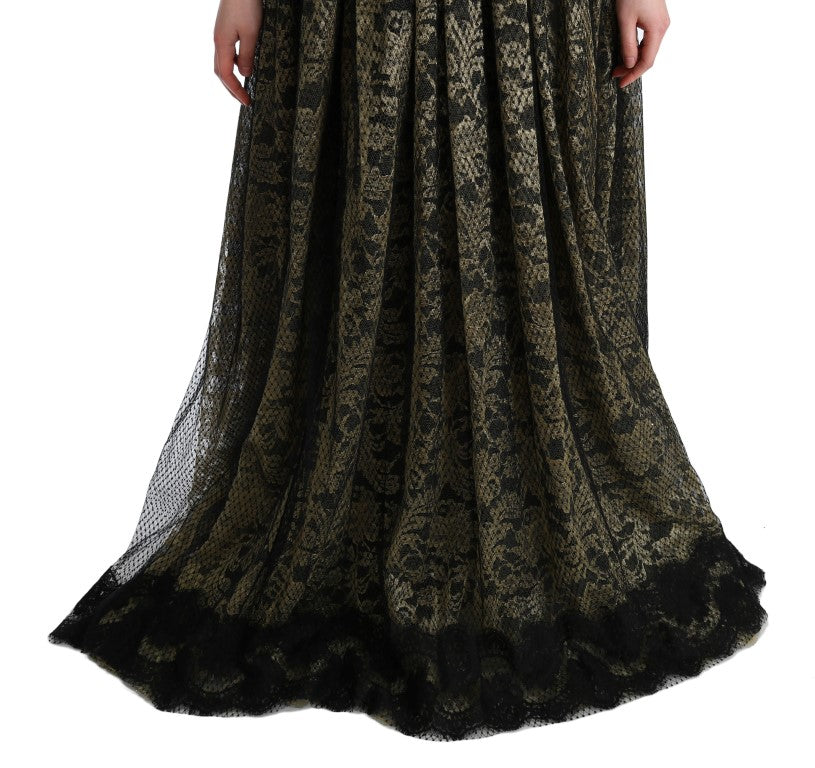 Dolce & Gabbana Black Yellow Crystal Lace Shift Dress Dolce & Gabbana