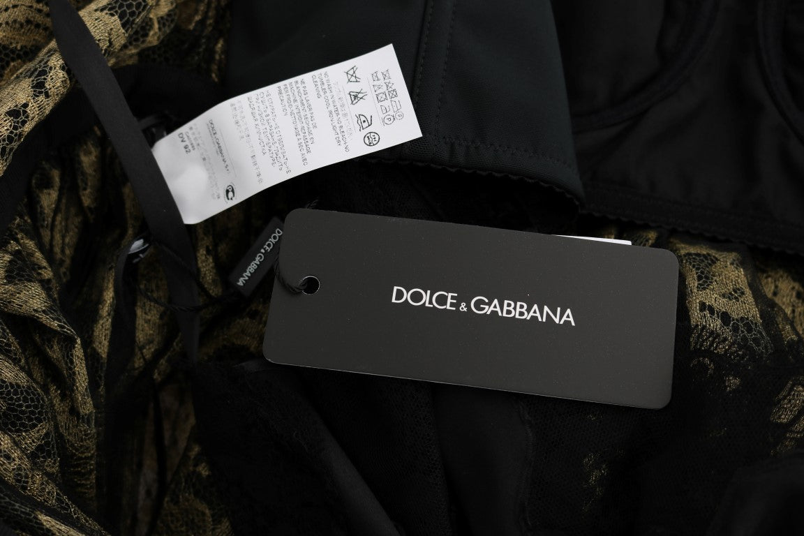 Dolce & Gabbana Black Yellow Crystal Lace Shift Dress Dolce & Gabbana