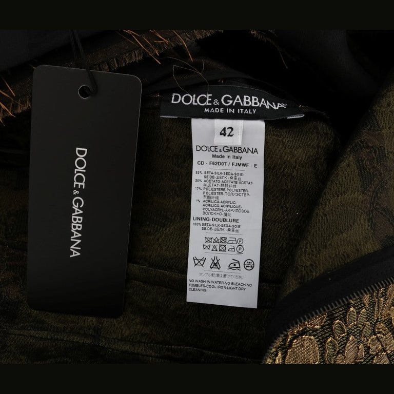 Dolce & Gabbana Black Silk Brown Fringes A-Line Dress Dolce & Gabbana