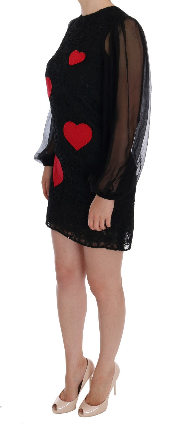 Dolce & Gabbana Black Lace Red Heart Shift Dress Dolce & Gabbana