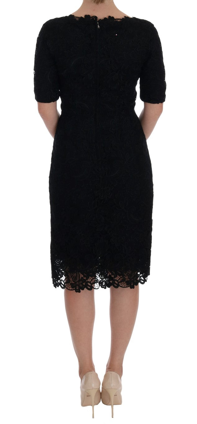 Dolce & Gabbana Black Floral Ricamo Sheath Dress Dolce & Gabbana