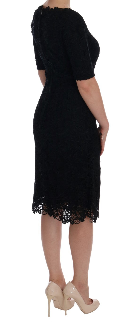 Dolce & Gabbana Black Floral Ricamo Sheath Dress Dolce & Gabbana
