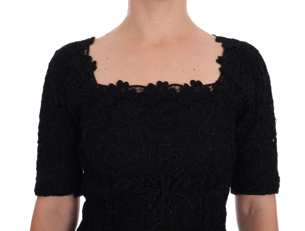 Dolce & Gabbana Black Floral Ricamo Sheath Dress Dolce & Gabbana