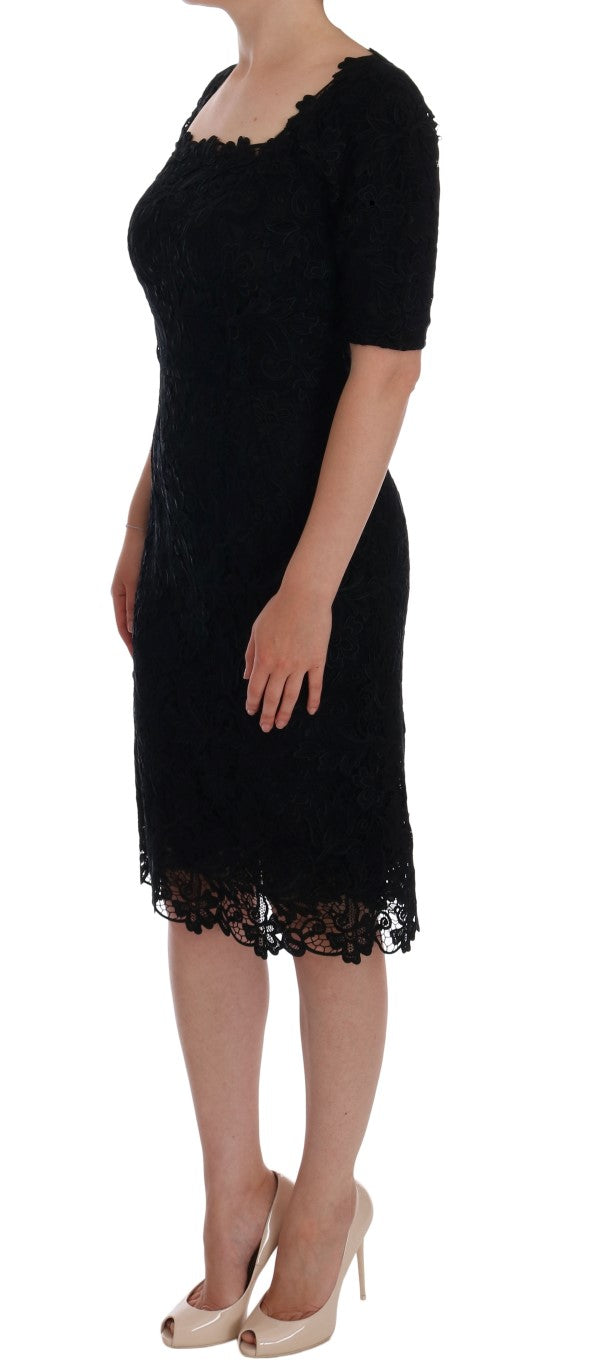 Dolce & Gabbana Black Floral Ricamo Sheath Dress Dolce & Gabbana