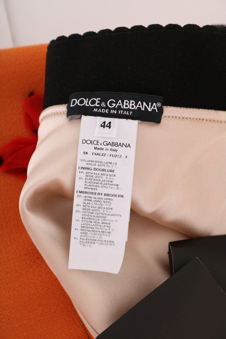 Dolce & Gabbana Orange Wool Crystal Sequin Appliques Skirt Dolce & Gabbana