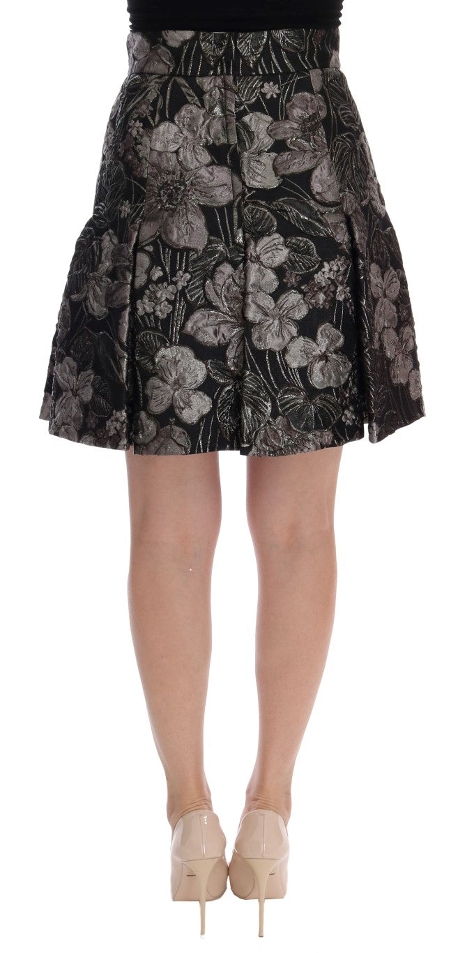 Dolce & Gabbana Black Silver Brocade Floral Skirt Dolce & Gabbana