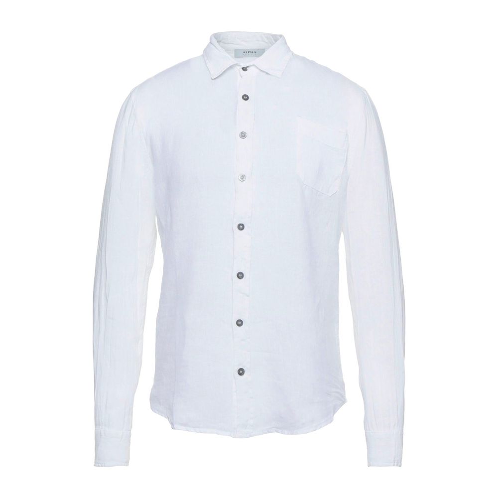 Alpha Studio Elegant White Linen Shirt for Men Alpha Studio