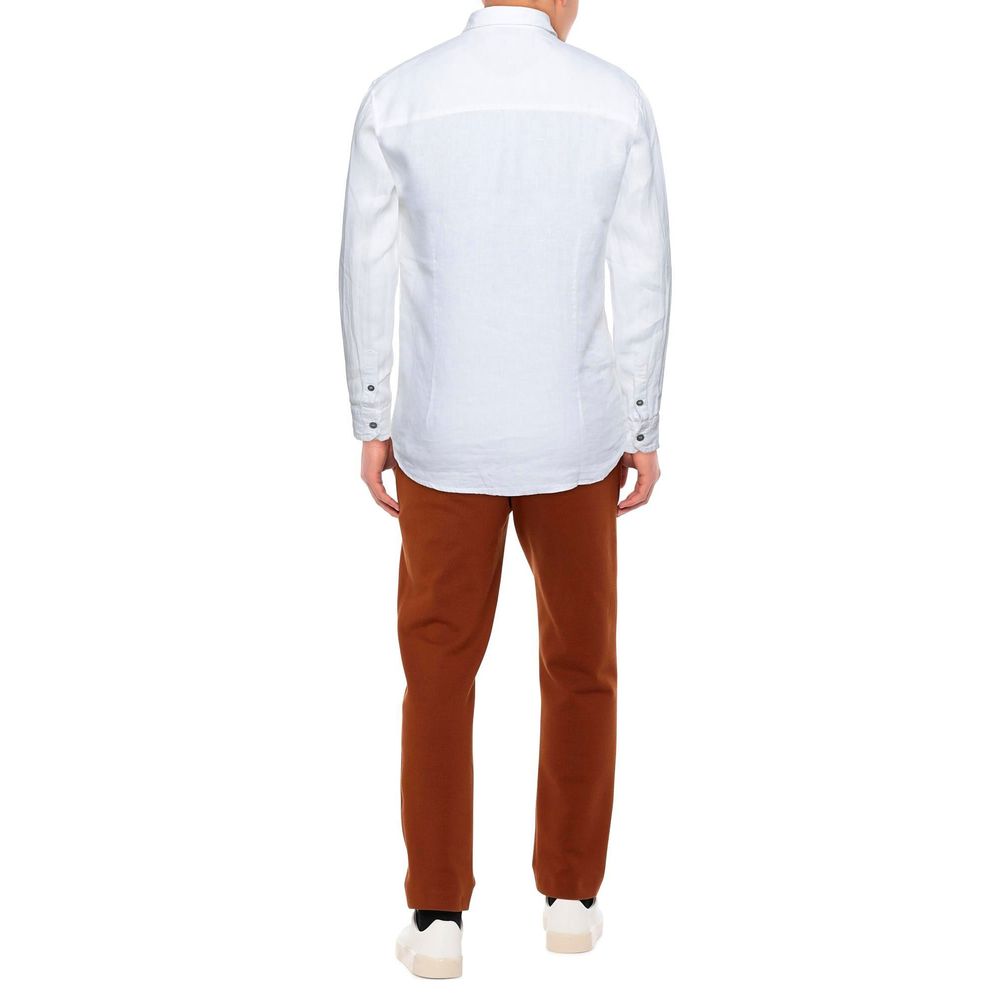 Alpha Studio Elegant White Linen Shirt for Men Alpha Studio
