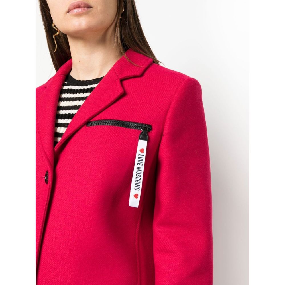 Love Moschino Chic Pink Woolen Coat with Logo Details Love Moschino